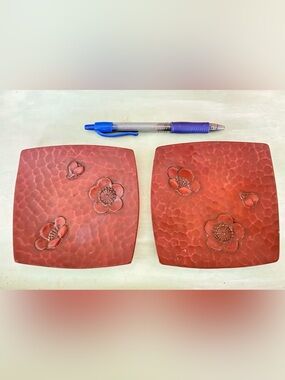 Vintage (1930s) Handcrafted Red Floral Lacquerware - Set of 2
